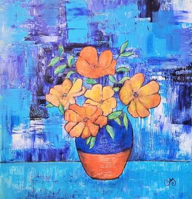 Flowers on a Blue Background