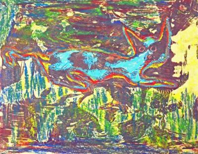 Ghost Print Cat with Oil Pastel